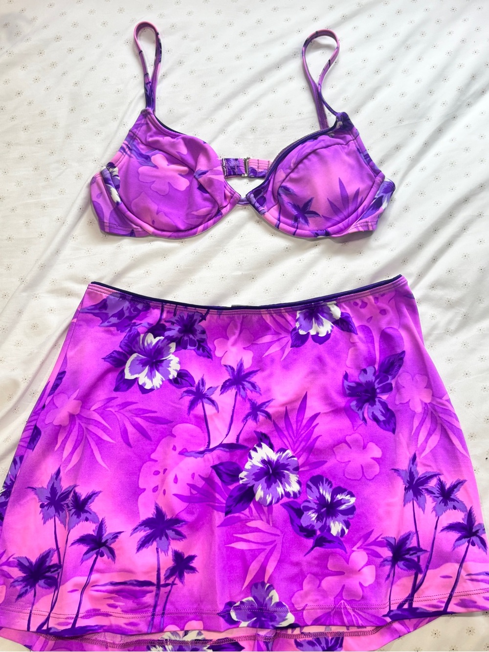 Jag Jeans Purple Floral Two-Piece Bikini Top & Skirt